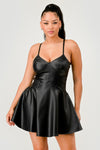 Flared Faux Leather A-Line Dress
