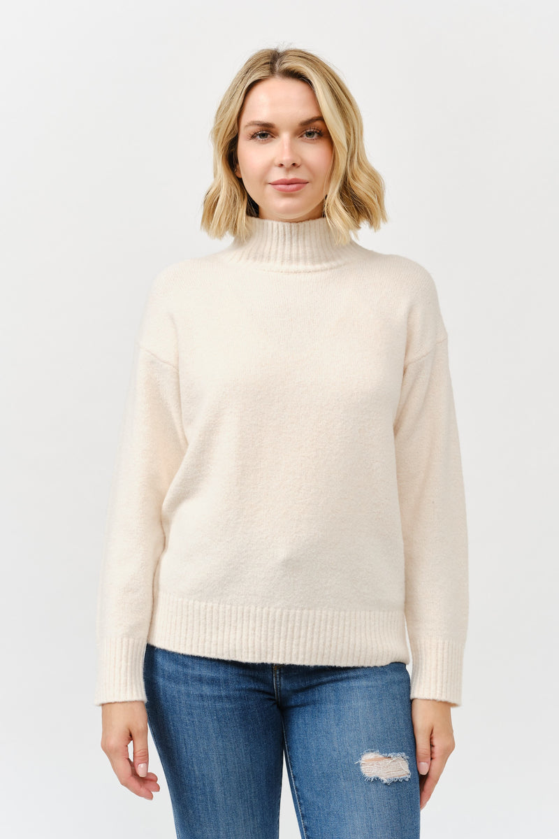 High Neck Rib Trim L/S Sweater