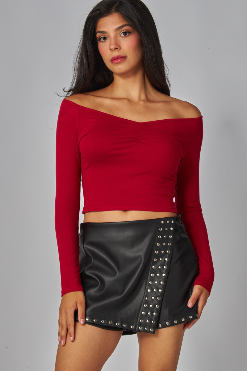 Fine Ribbed Off Shoulder L/S Tee