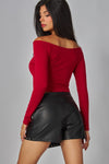 Fine Ribbed Off Shoulder L/S Tee