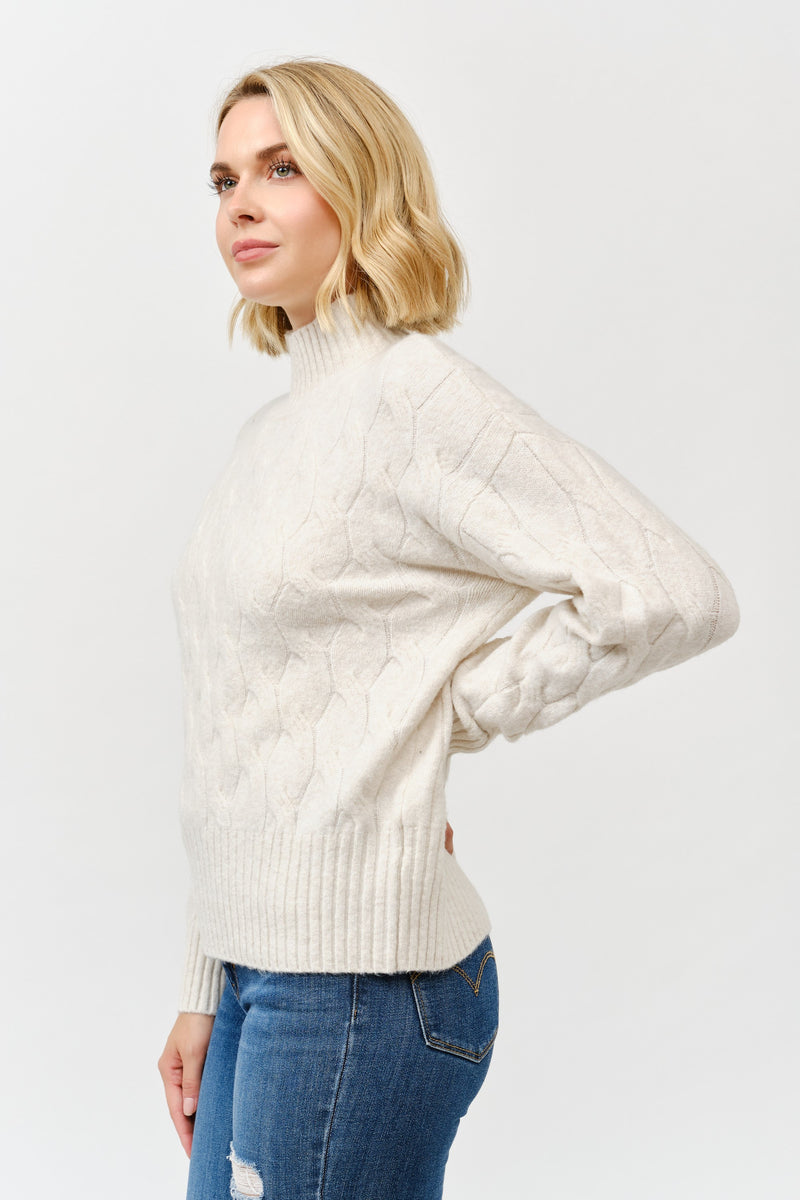 High Neck Cable Knit Long Sleeve Sweater