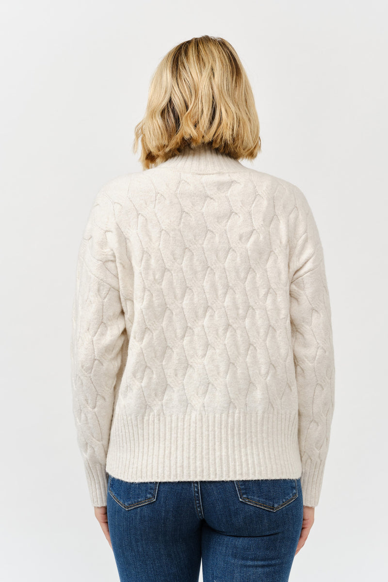 High Neck Cable Knit Long Sleeve Sweater