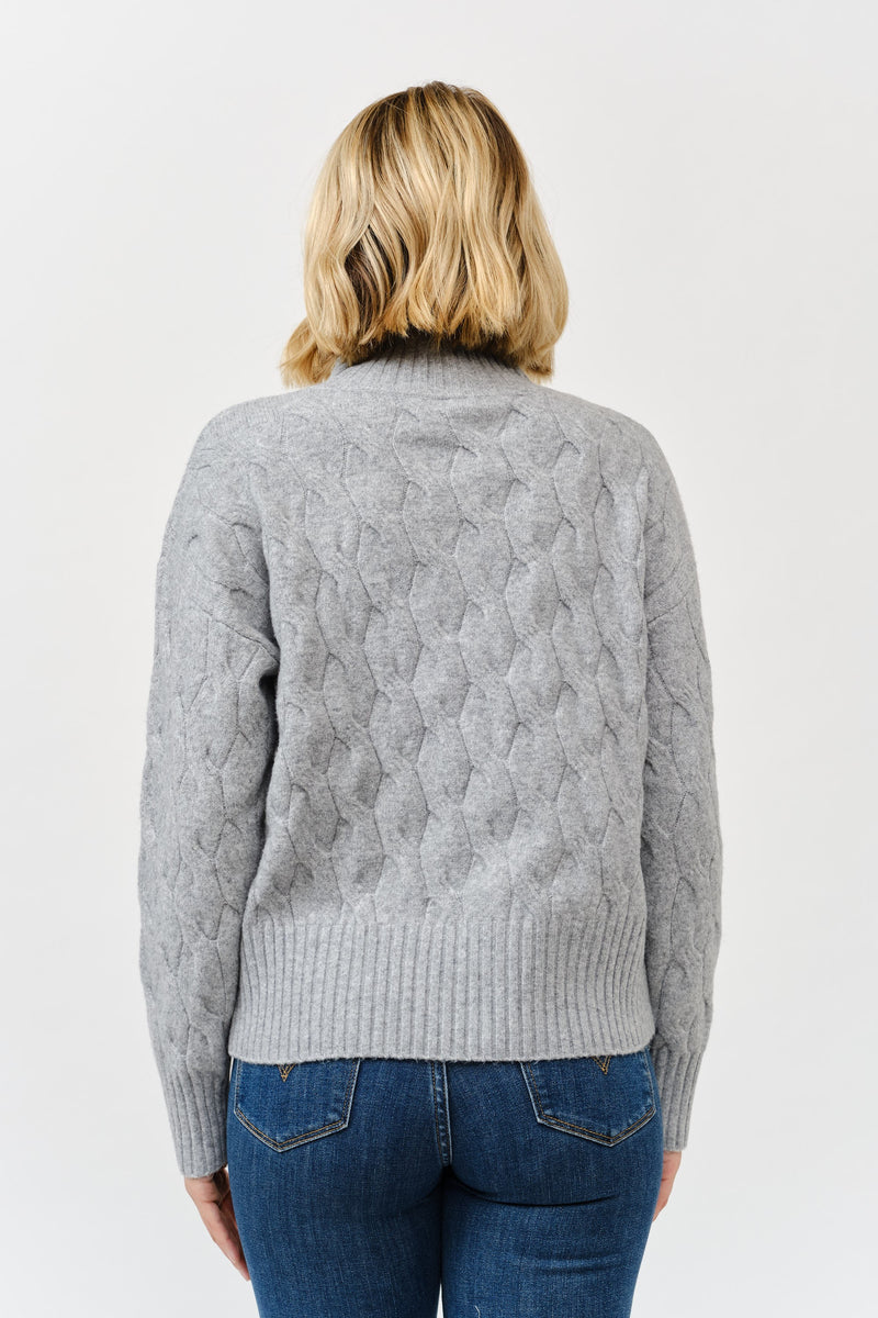High Neck Cable Knit Long Sleeve Sweater
