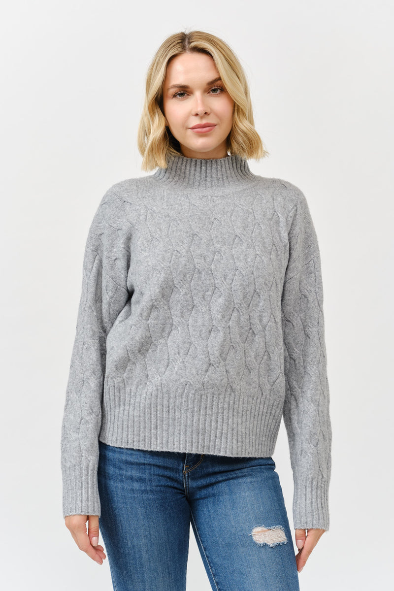 High Neck Cable Knit Long Sleeve Sweater