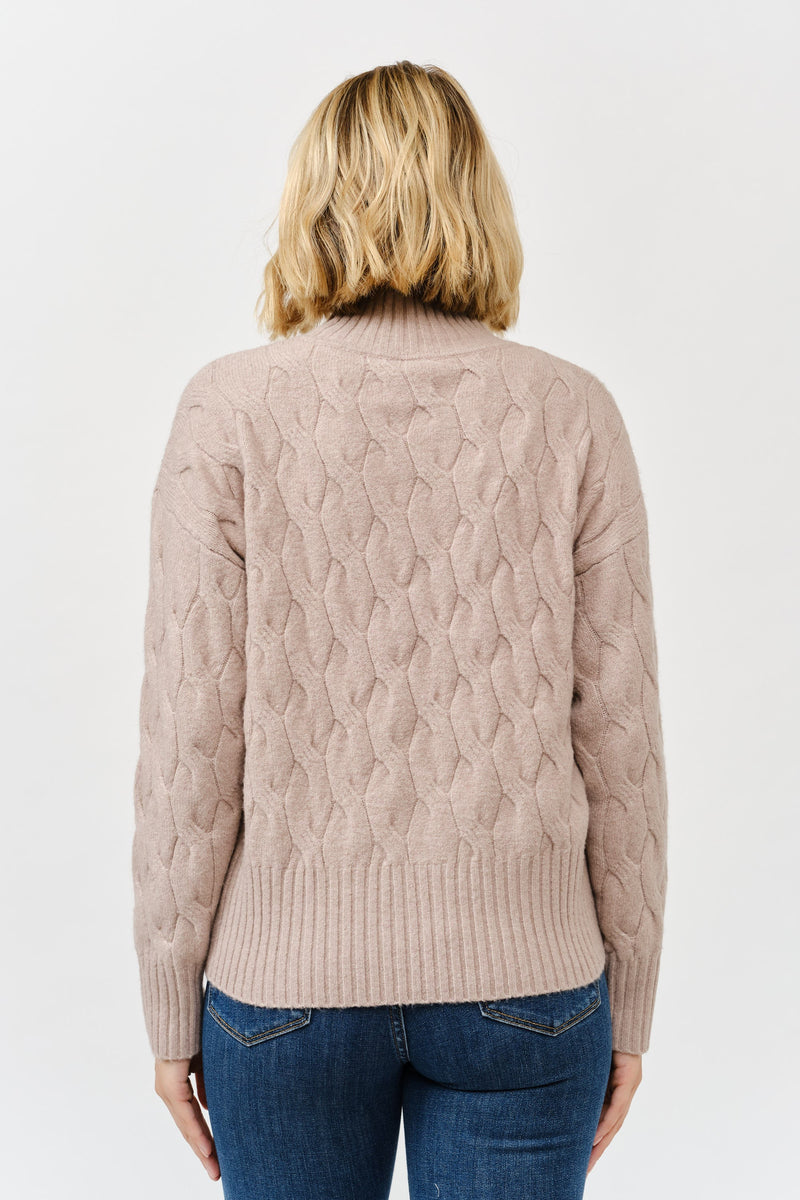 High Neck Cable Knit Long Sleeve Sweater