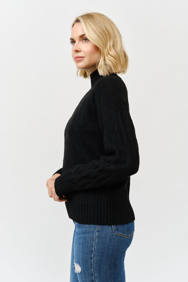 High Neck Cable Knit Long Sleeve Sweater