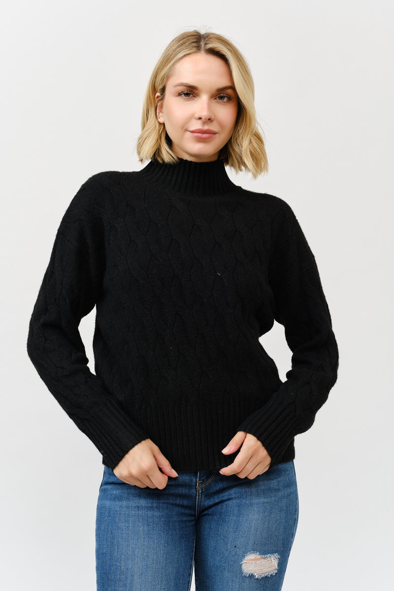 High Neck Cable Knit Long Sleeve Sweater