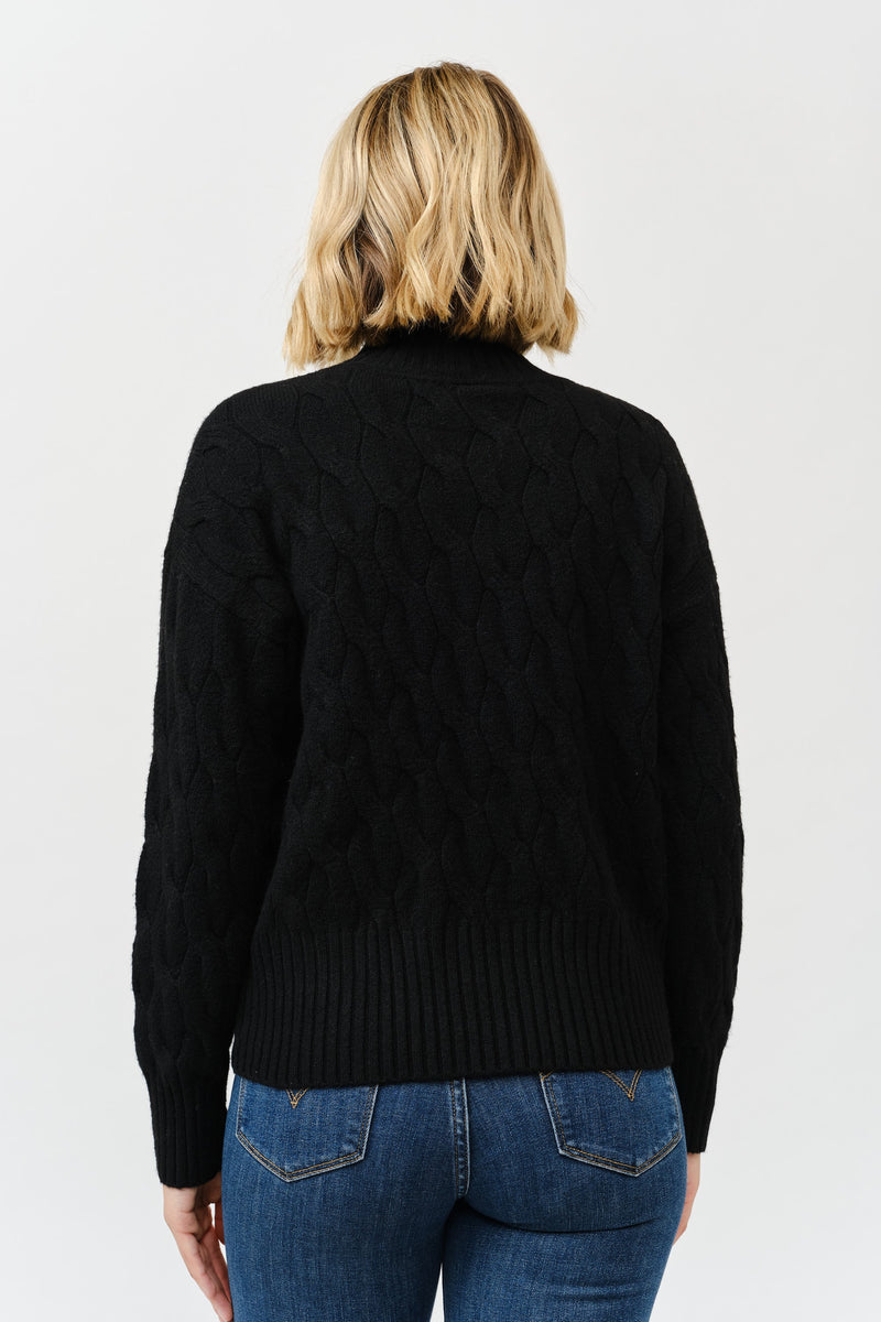 High Neck Cable Knit Long Sleeve Sweater