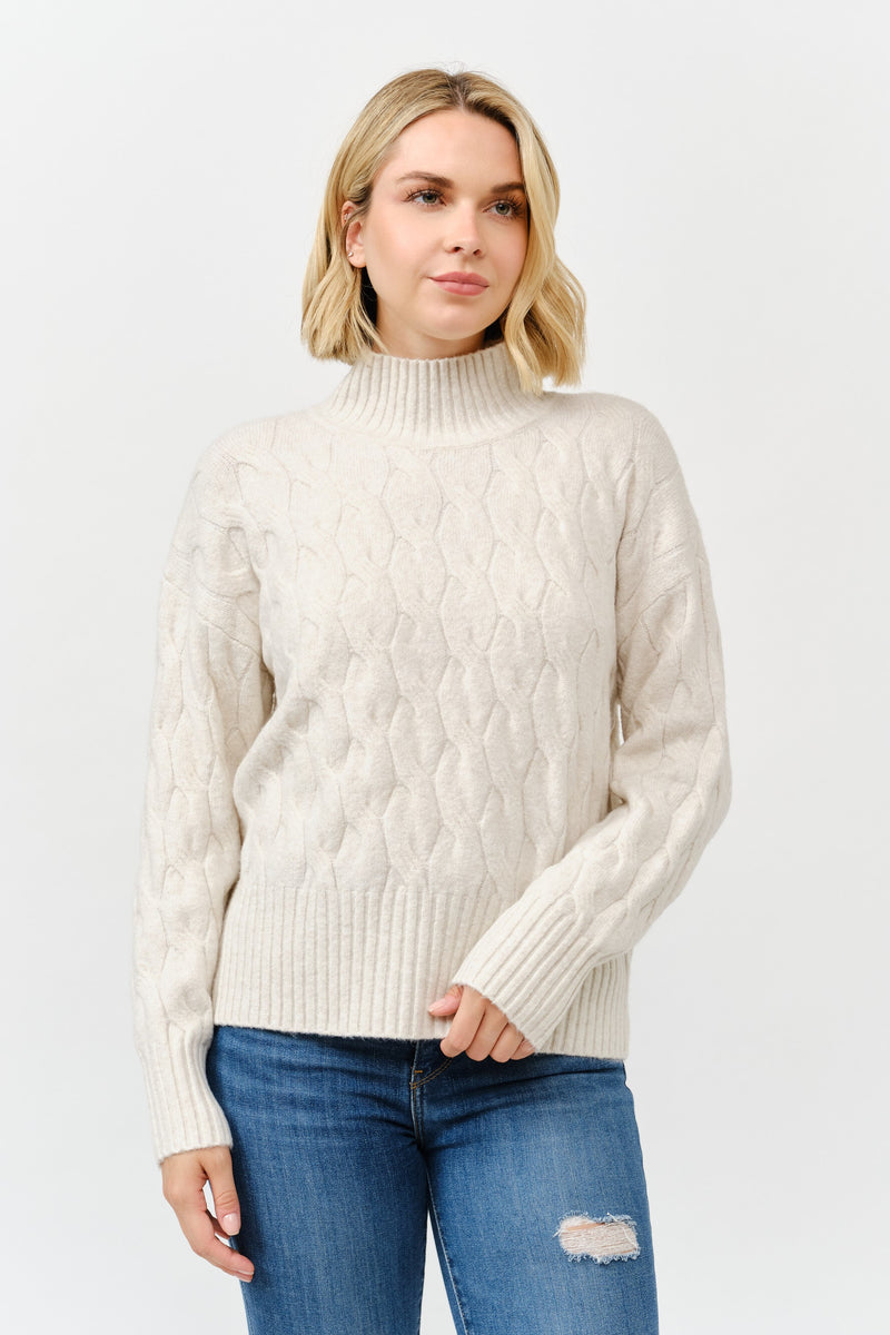 High Neck Cable Knit Long Sleeve Sweater