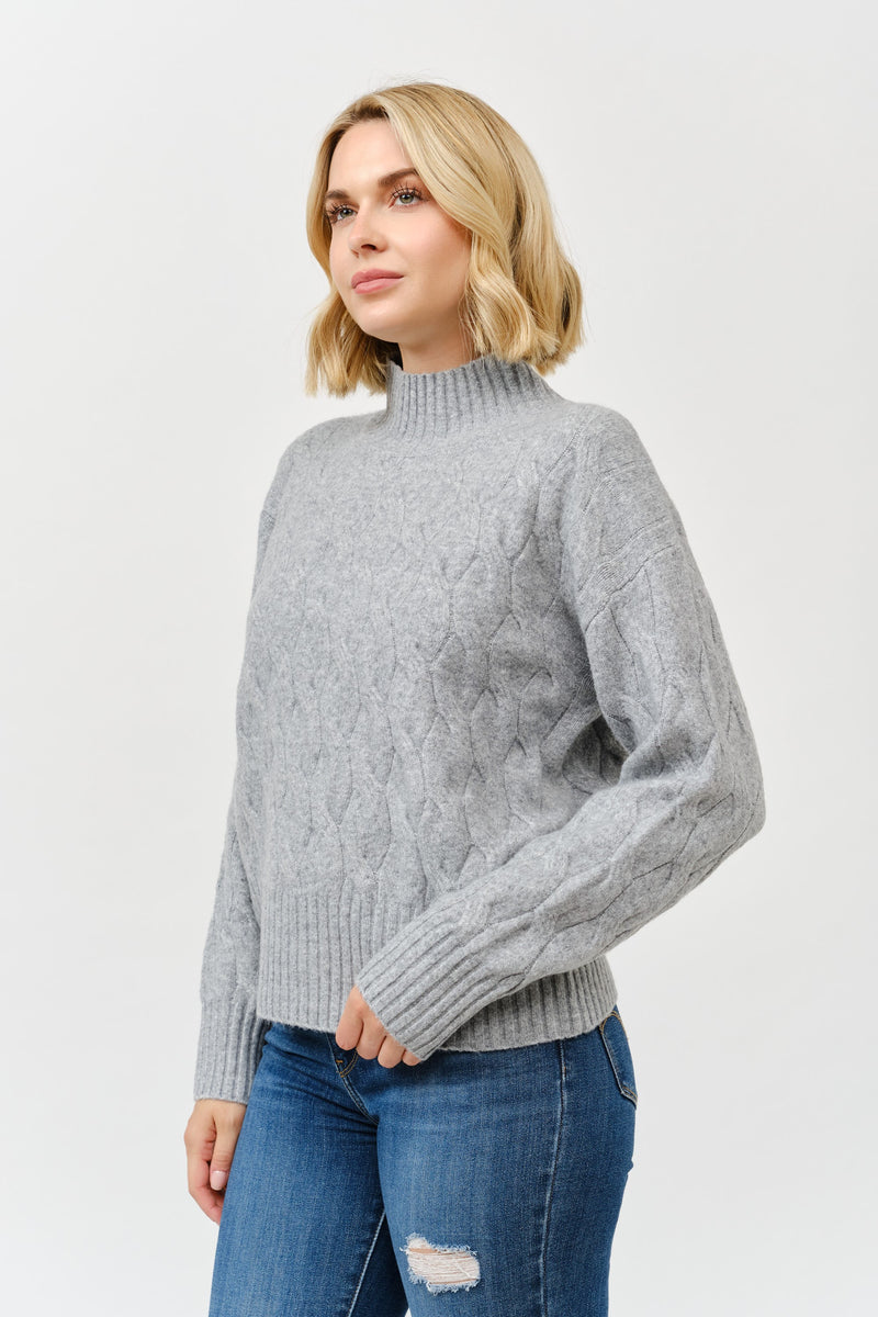High Neck Cable Knit Long Sleeve Sweater