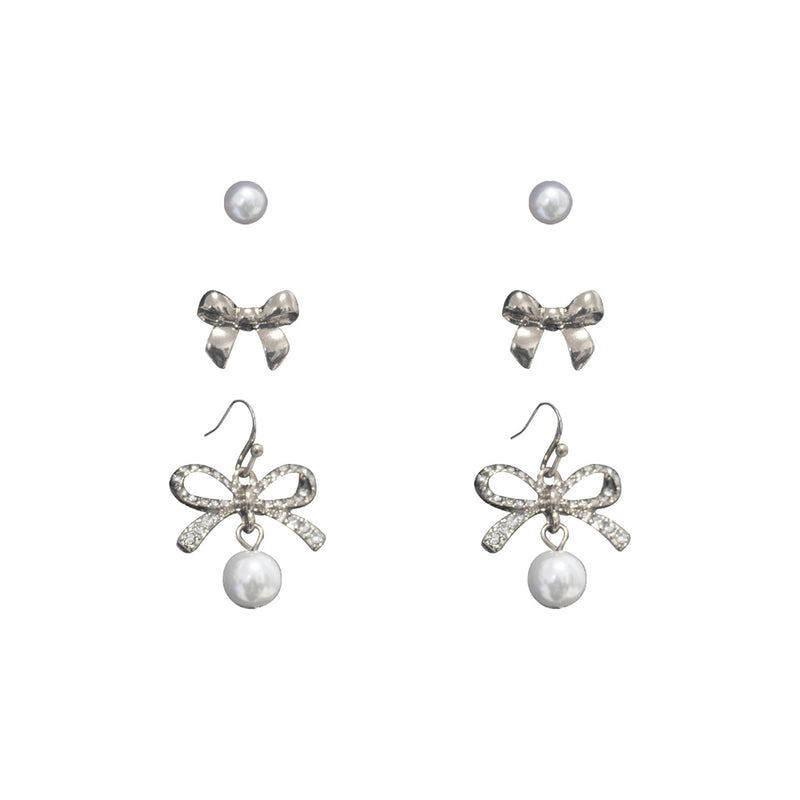 3 Pair Pearl Bow Earring