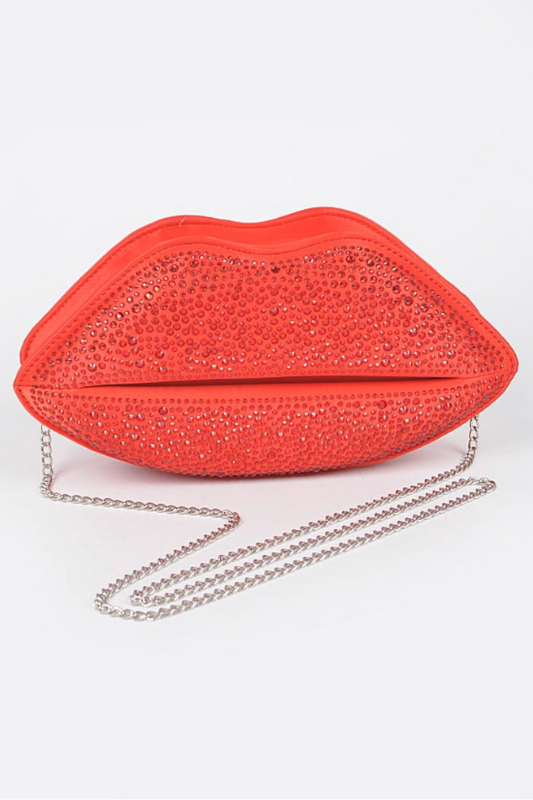 Studded Stone Hot Lip Satin Handbag