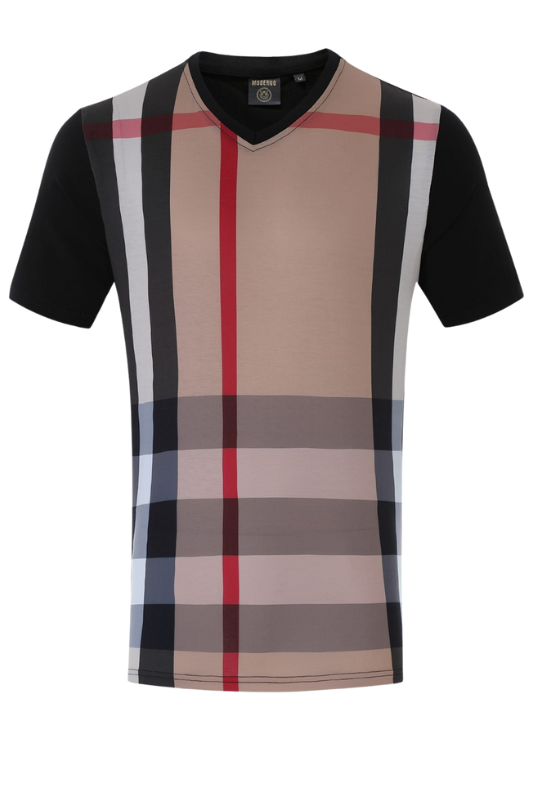 Plaid Front V-Neck Tee
