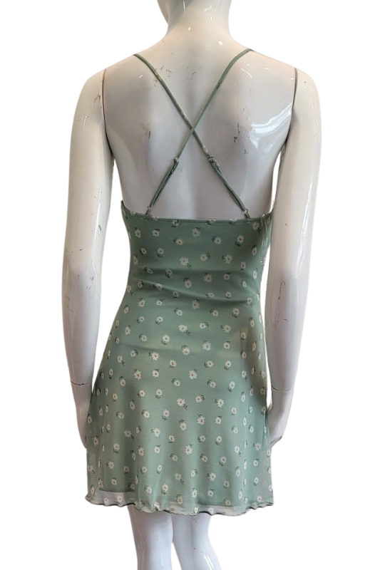 Floral Mesh Cross Back Mini Dress