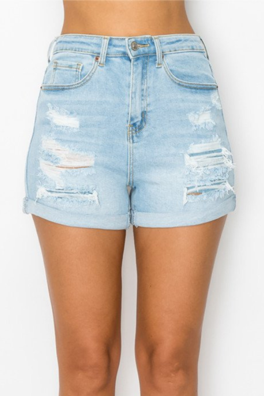 Distressed High Waist Mom Shorts