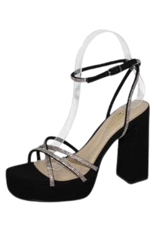 Cross Over Crystal Strap Chunky Heel
