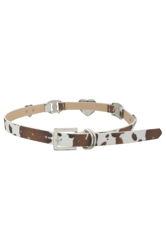 Heart Charm Skinny Cow Print Belt