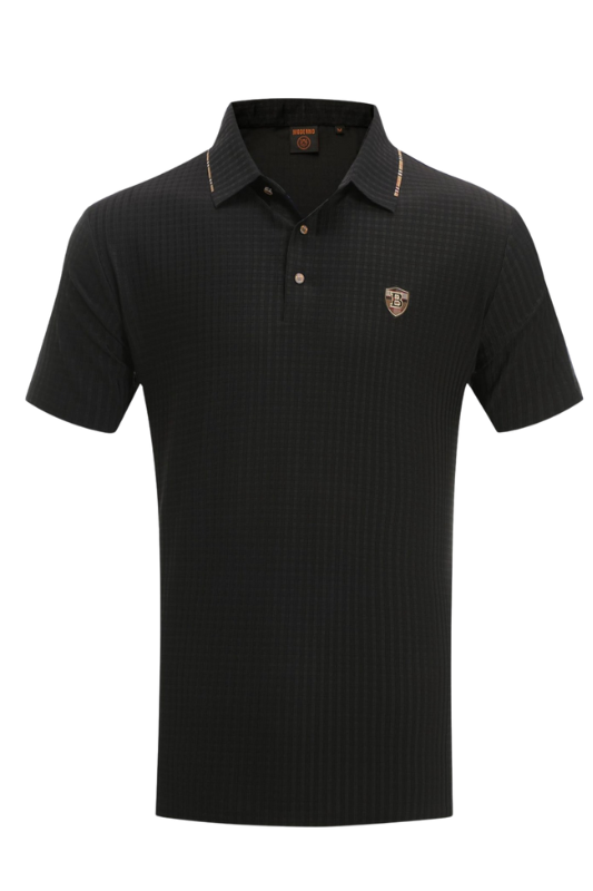 Textured Plaid B Shield Polo