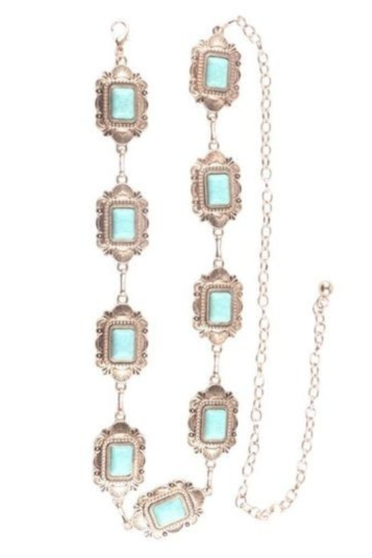 Inset Turq. Stone Western Chain Belt