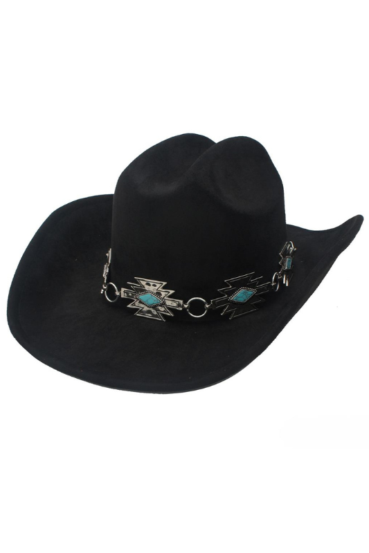 Aztec Turq. Trim Suede Cowboy Hat Black