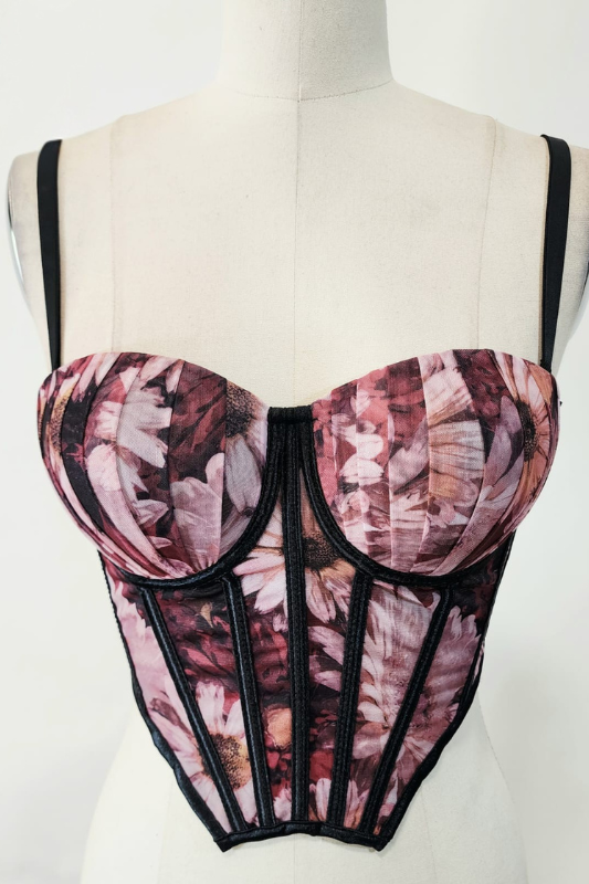 Floral Contrast Boning Corset Top