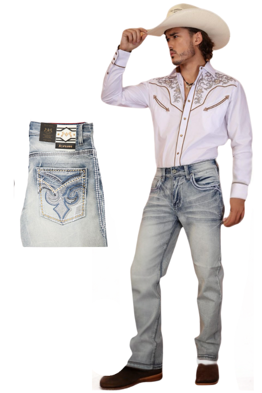 Fleur De Lis Stitch Pocket Denim