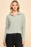 Brushed Rib Collar Long Sleeve Top