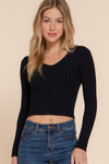 Ribbed Knit V-Neck Long Sleeve Sweater