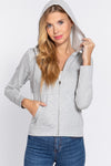 Solid Zip-Up Hoodie Pocket Jacket