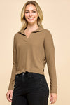 Brushed Rib Collar Long Sleeve Top