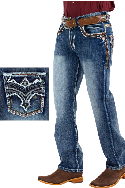 Stitch & Leather Detail Bootcut Denim