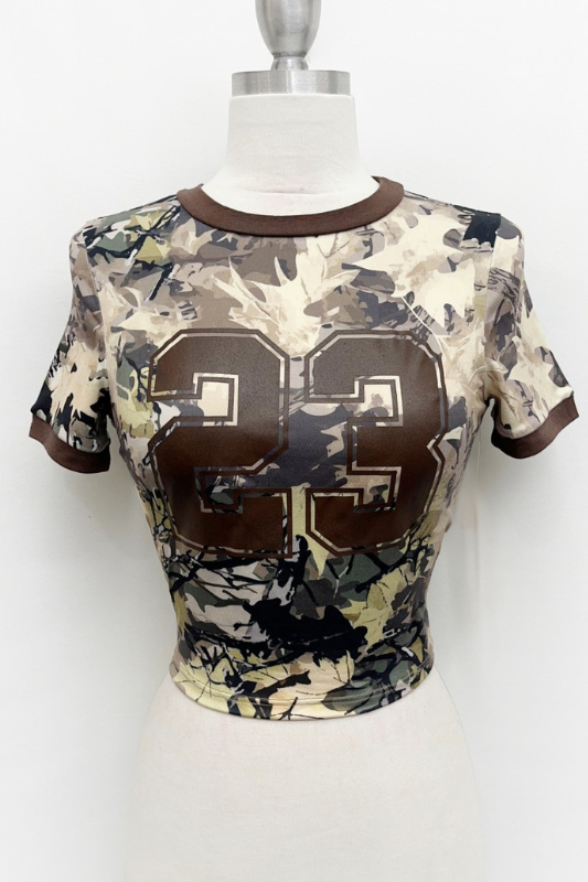 Camo Leaves #23 Crop Ringer Tee