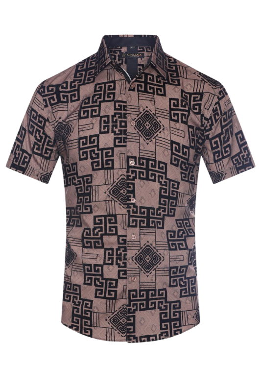 Flocked Geo Squares S/S Button Up