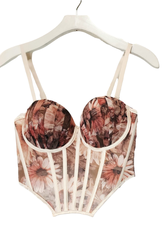 Floral Contrast Boning Corset Top