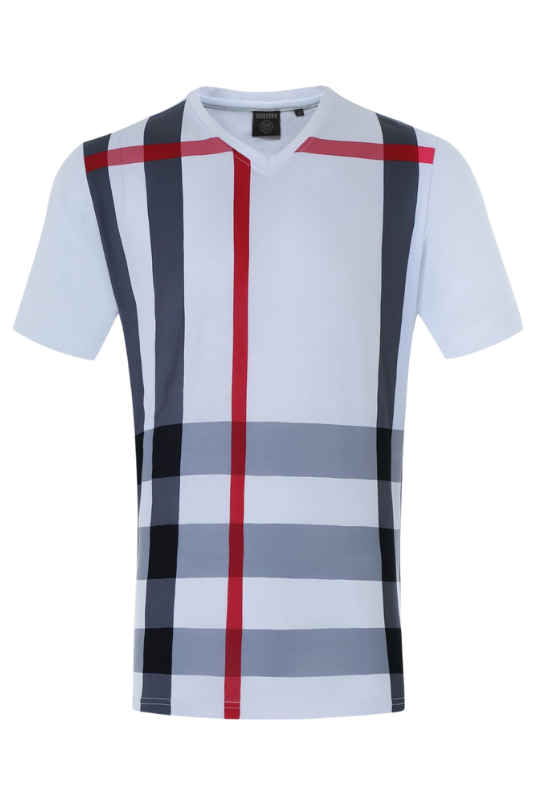 Plaid Front V-Neck Tee