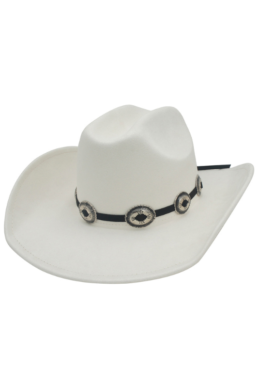 Western Medallion Trim Suede Cowboy Hat Cream