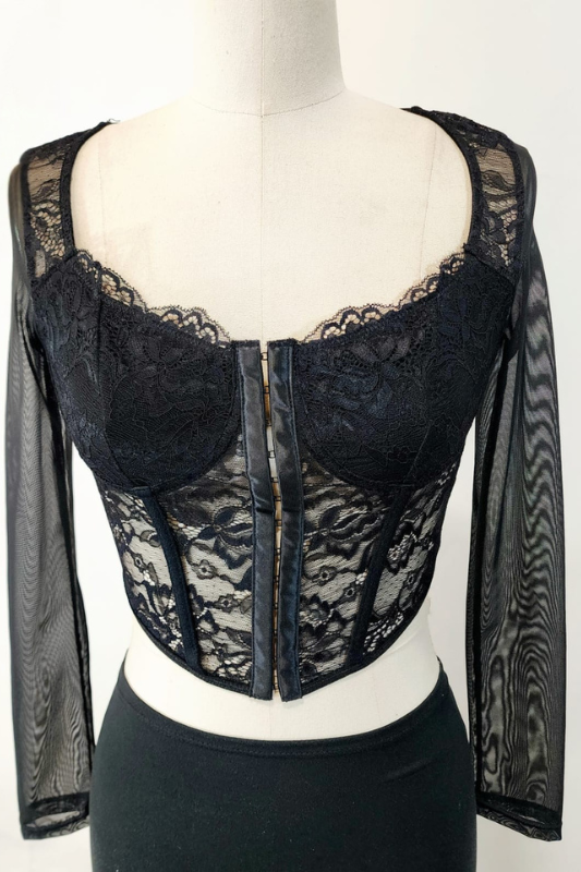 Long Sleeve Mesh & Lace Corset