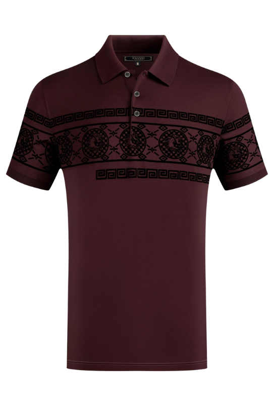Flocked Lion Head Geo Trim Chest Polo