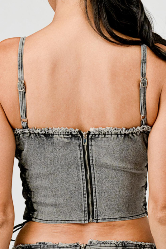Side Laced Heart Denim Top