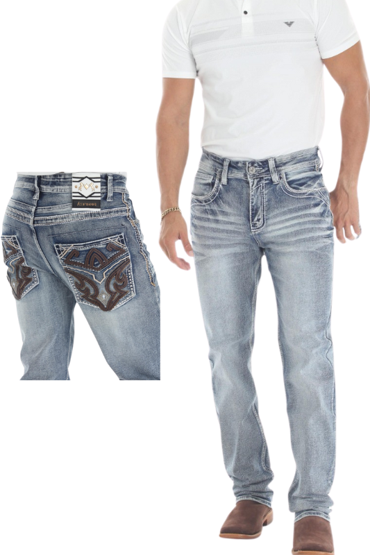 Pointed Down Arrow Detail Bootcut Denim