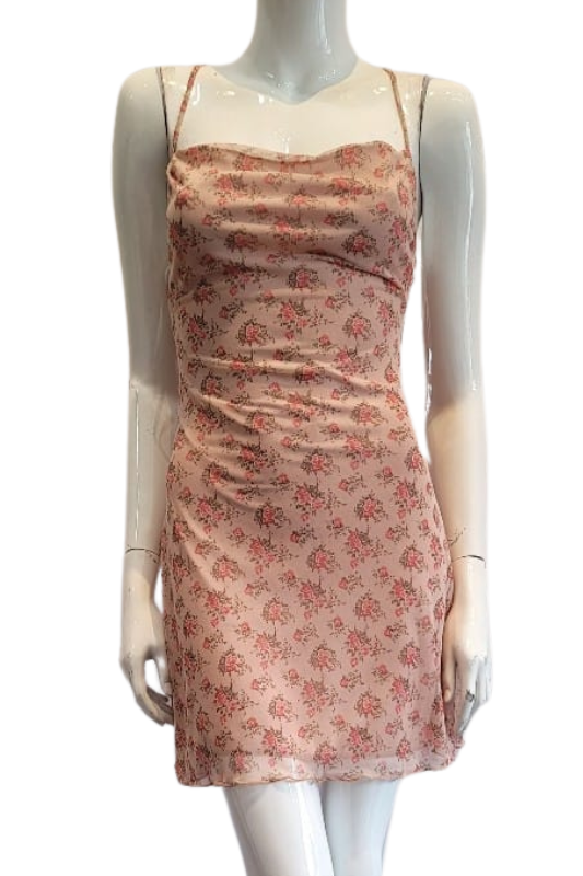 Floral Mesh Cross Back Mini Dress