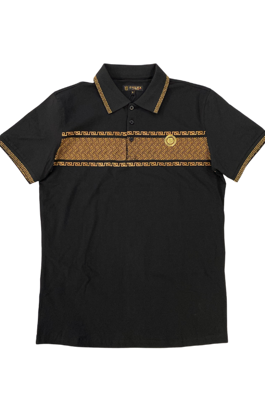 Geo Chest Print w/Lion Medallion Polo