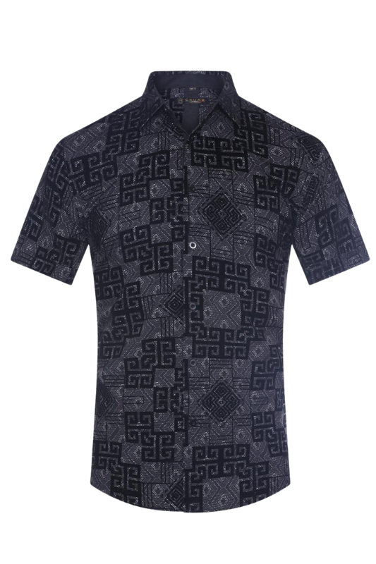 Flocked Geo Squares S/S Button Up
