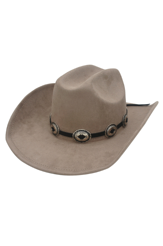 Western Medallion Trim Suede Cowboy Hat Dk.Taupe