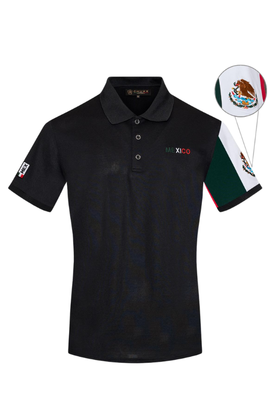 Mexico Flag Patch Button Polo