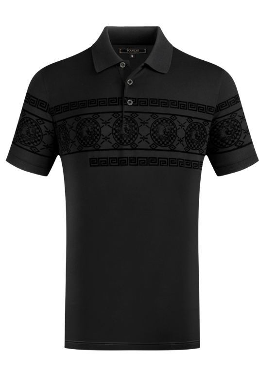 Flocked Lion Head Geo Trim Chest Polo