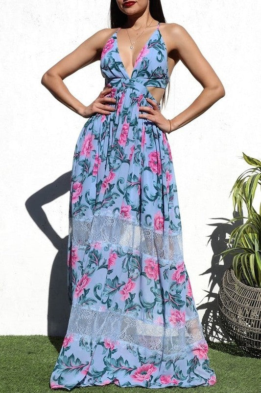 Floral Cutout Lace Maxi Dress