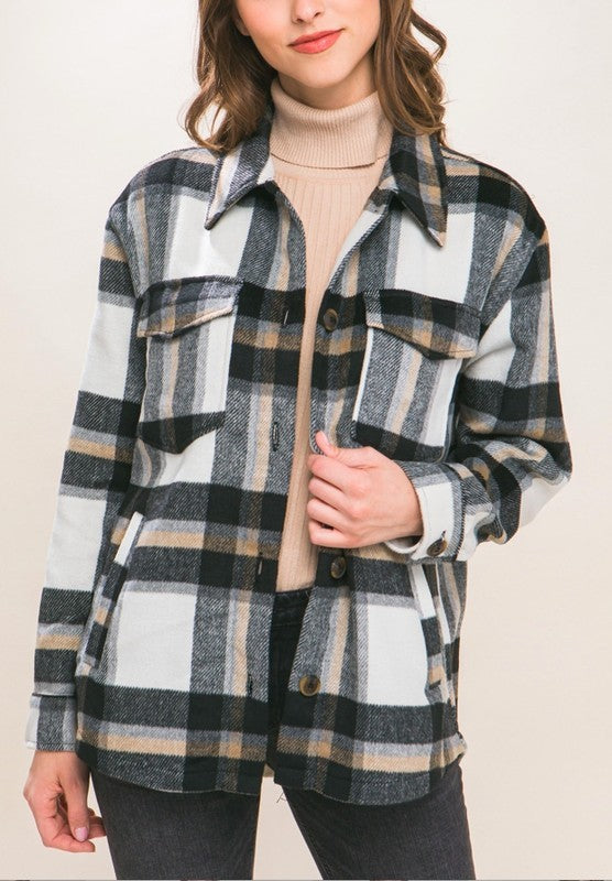 Wool Blend Plaid Button Up Shacket