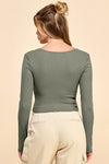 Square Neck Ribbed Knit Long Sleeve Top