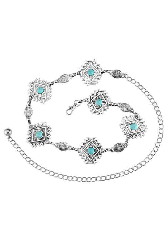 Aztec Triangle Chain Belt Silver & Turquoise